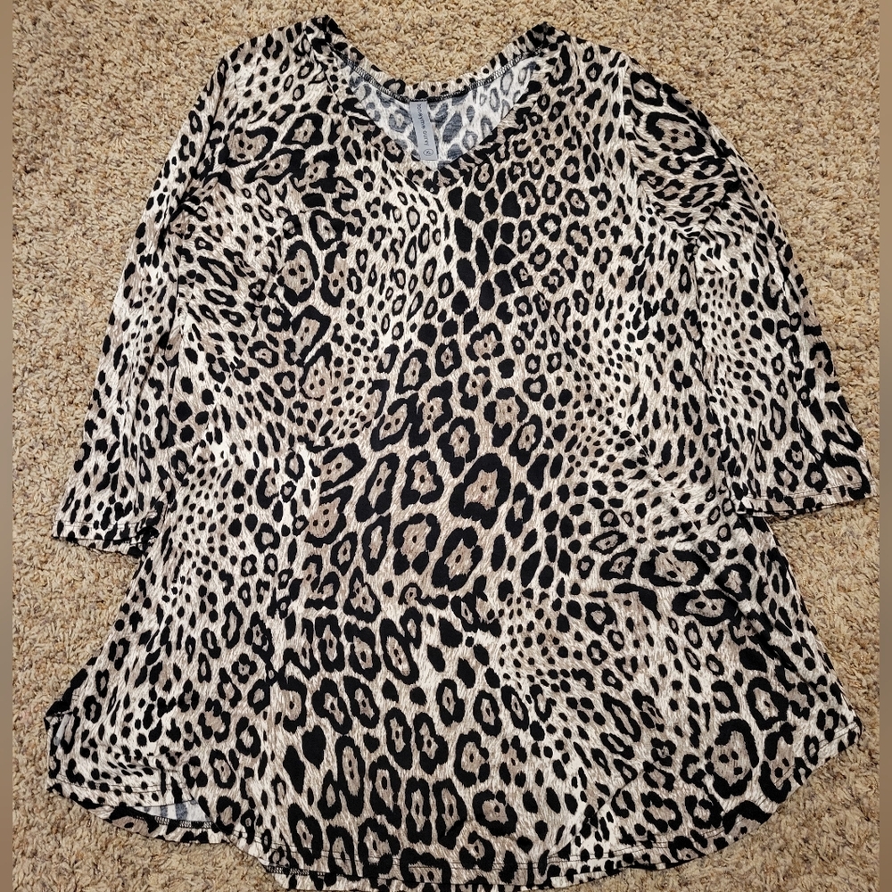 Honeyme Leopard Print Blouse - Black and Tan